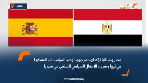 مصر وإسبانيا تؤكدان دعم جهود توحيد المؤسسات العسكرية في ليبيا وضرورة الانتقال السياسي السلمي في سوريا