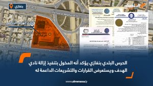 الحرس البلدي بنغازي يؤكد أنه المخول بتنفيذ إزالة نادي الهدف ويستعرض القرارات والتشريعات الداعمة له