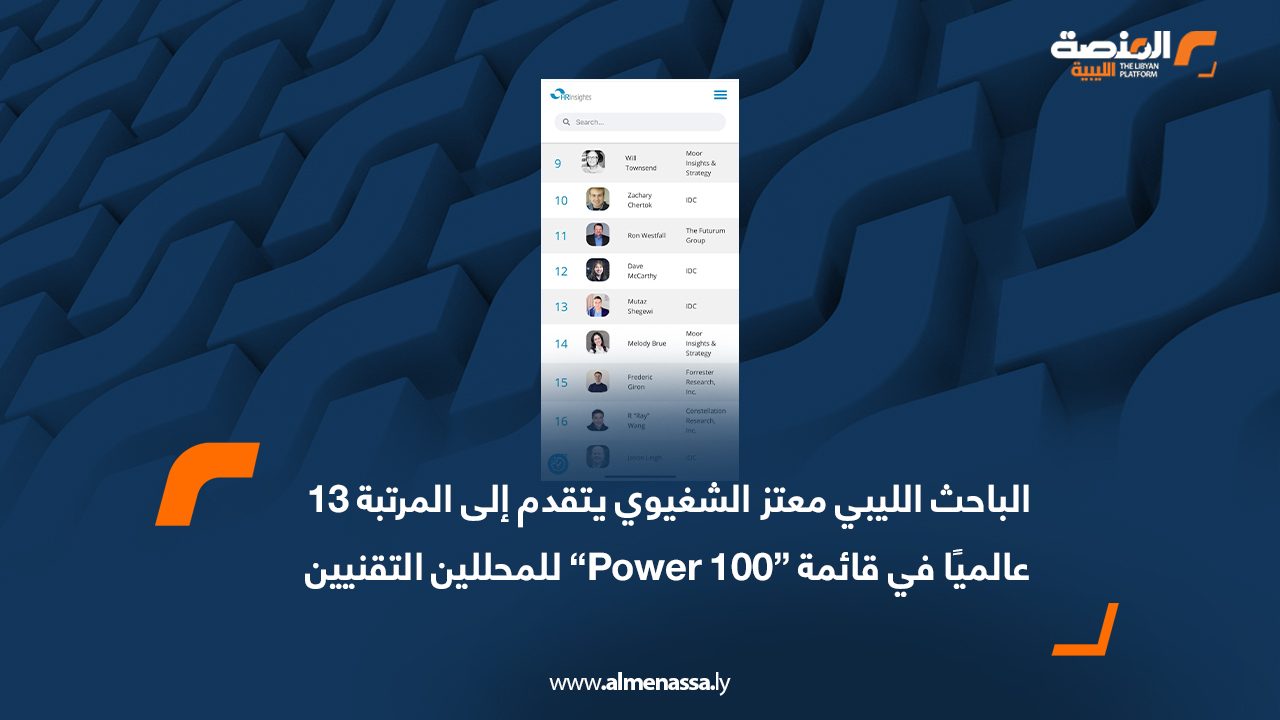 الباحث الليبي معتز الشغيوي يتقدم إلى المرتبة 13 عالميًا في قائمة “Power 100” للمحللين التقنيين