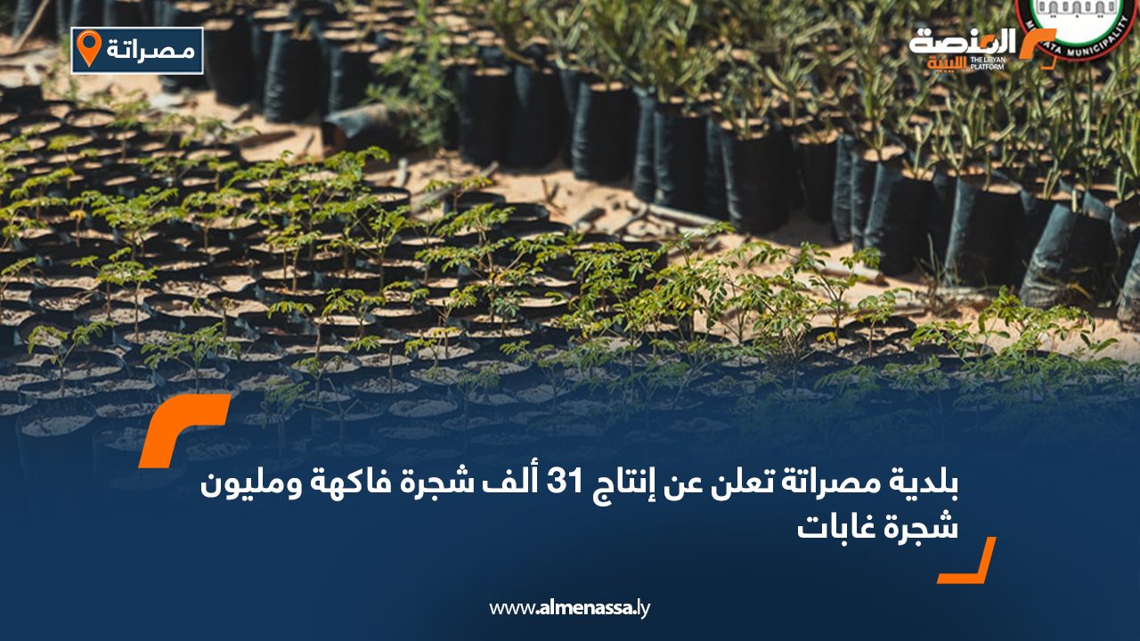 بلدية مصراتة تعلن عن إنتاج 31 ألف شجرة فاكهة ومليون شجرة غابات بلدية مصراتة تعلن عن إنتاج 31 ألف شجرة فاكهة ومليون شجرة غابات