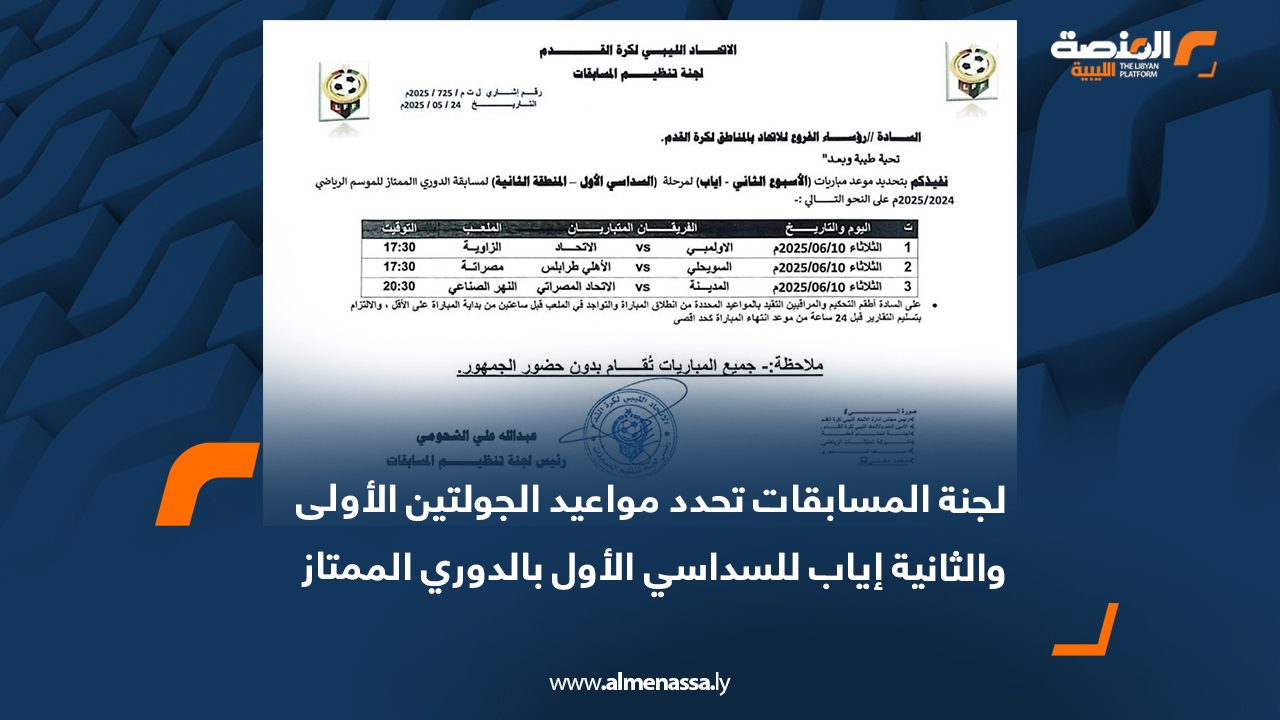 لجنة المسابقات تحدد مواعيد الجولتين الأولى والثانية إياب للسداسي الأول بالدوري الممتاز