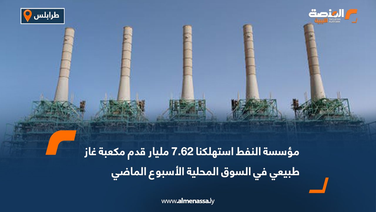 مؤسسة النفط استهلكنا 7.62 مليار قدم مكعبة غاز طبيعي في السوق المحلية الأسبوع الماضي