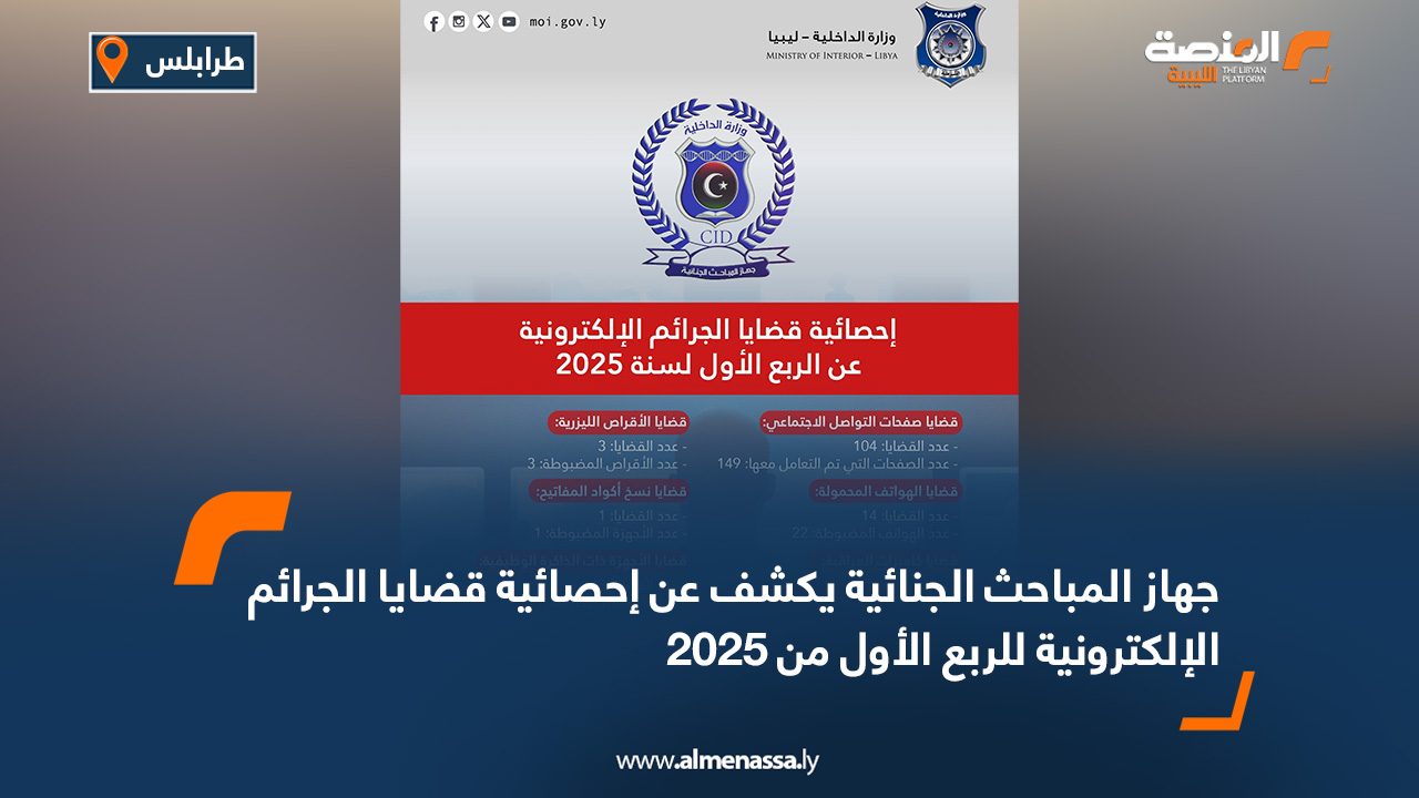 جهاز المباحث الجنائية يكشف عن إحصائية قضايا الجرائم الإلكترونية للربع الأول من 2025